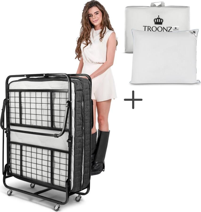 TROONZ Opklapbed Milano Deluxe 90x200 cm – Luxe Eenpersoons Vouwbed Inklapbaar Logeerbed – Opvouwbaar Logeermatras met Luxe Matras – Ruimtebesparend Bed – 30 Dagen Proefslapen Logeerbed inclusief Hoofdkussen - Foto 2