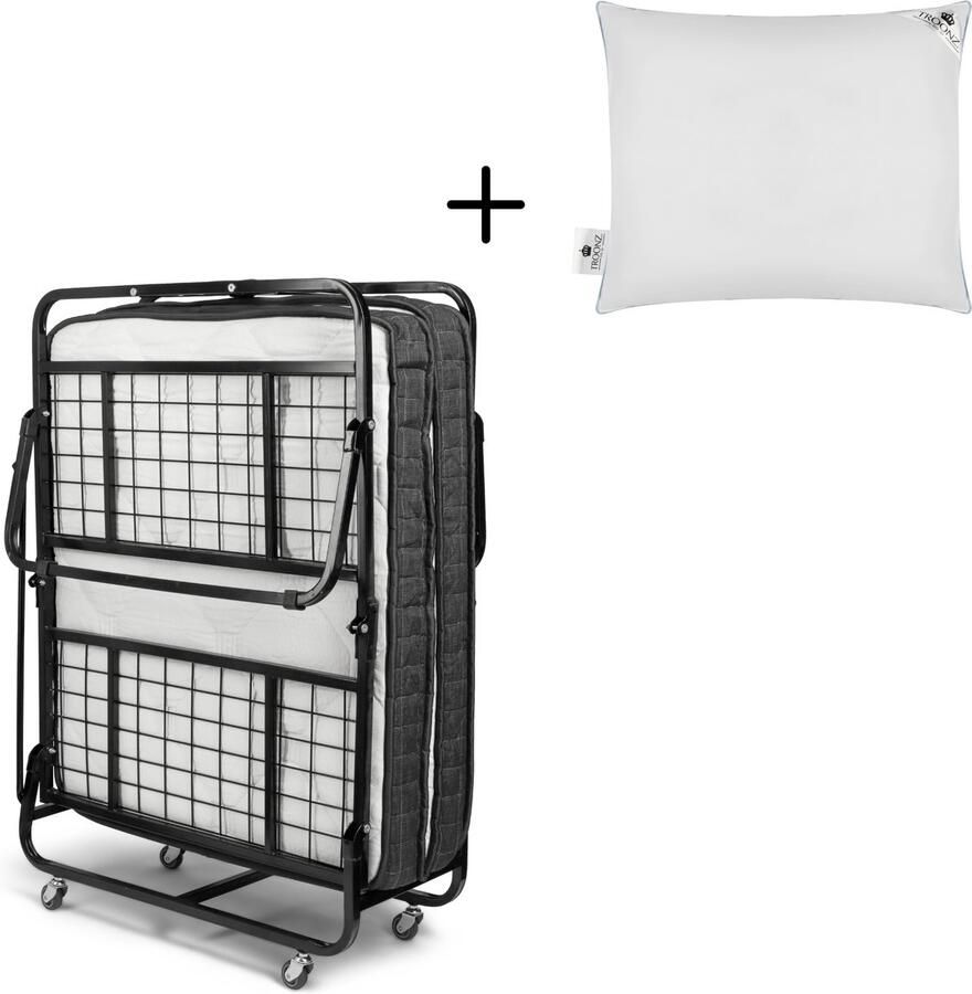TROONZ Opklapbed Milano Deluxe 90x200 cm – Luxe Eenpersoons Vouwbed Inklapbaar Logeerbed – Opvouwbaar Logeermatras met Luxe Matras – Ruimtebesparend Bed – 30 Dagen Proefslapen Logeerbed inclusief Hoofdkussen