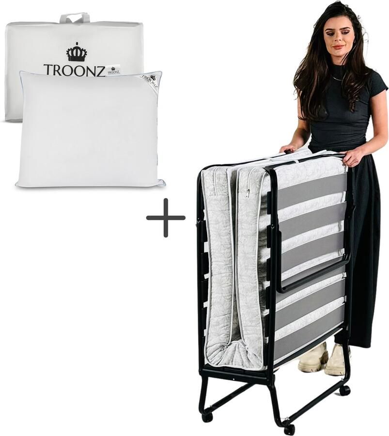 TROONZ Opklapbed Morena Royal 90 x 200 cm Logeerbed + Hoofdkussen Luxe Matras Vouwbed Eenpersoonsbed Logeermatras Opvouwbaar 30 dagen proefslapen - Foto 2