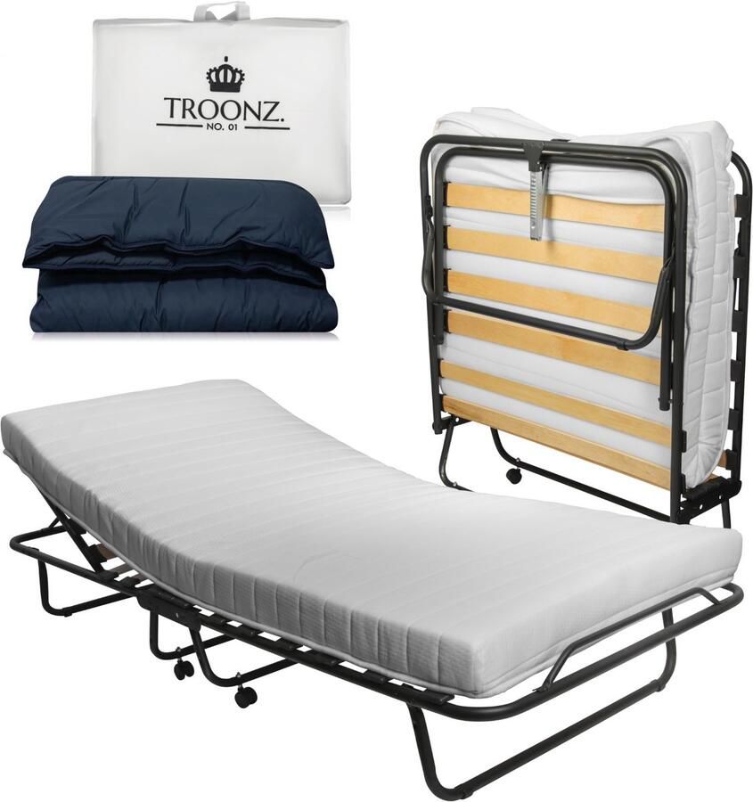 Troonz Opklapbed Napoli 90x200 cm – Inclusief Dekbed zonder Overtrek Dreamscape Eenpersoons Vouwbed met Luxe Matras – Handmatig verstelbaar Hoofdeinde Logeerbed
