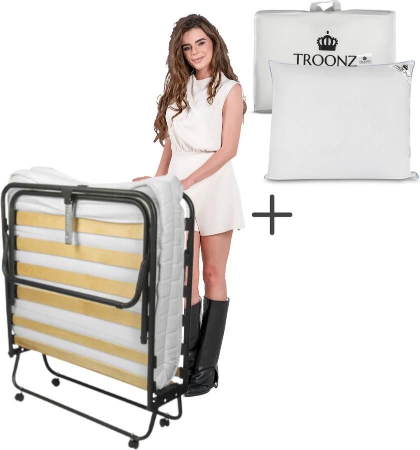 TROONZ Opklapbed Napoli 90x200 cm – Handmatig Verstelbaar Vouwbed met Luxe Matras – Compact Logeerbed Inklapbaar – Verstelbaar Eenpersoonsbed Logeerbed inclusief Hoofdkussen - Foto 2