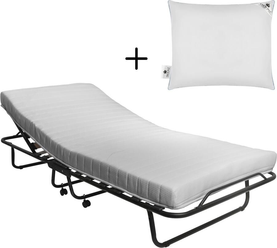 TROONZ Opklapbed Napoli 90x200 cm – Handmatig Verstelbaar Vouwbed met Luxe Matras – Compact Logeerbed Inklapbaar – Verstelbaar Eenpersoonsbed Logeerbed inclusief Hoofdkussen
