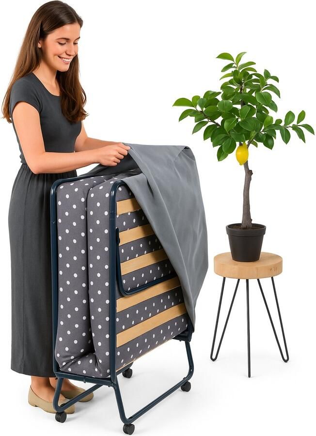 TROONZ Opklapbed Deluxe 90x200 cm – Vouwbed Logeerbed – incl. Koudschuimmatras Inklapbaar Logeermatras 30 nachten proefslapen Lattenbodem Incl. Wielen Eenpersoonsbed - Foto 7