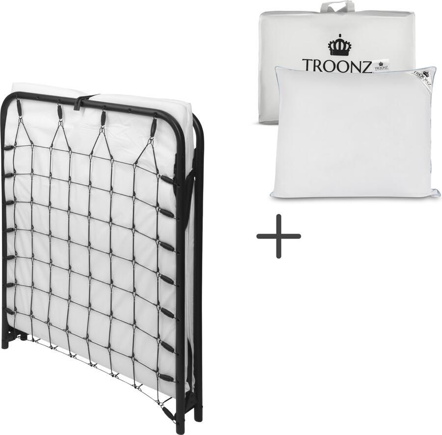 TROONZ Opklapbed Siena Deluxe 80x190 cm – Vouwbed Eenpersoons – Compact Inklapbaar Logeerbed – Gemakkelijk Op te Bergen – Ruimtebesparend Bed – Luxe Slaapoplossing Logeerbed inclusief Hoofdkussen - Foto 2