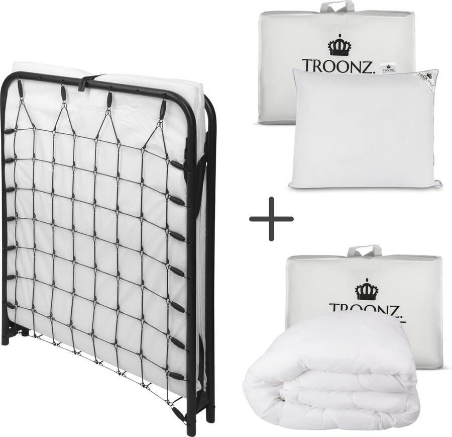 TROONZ Opklapbed Siena Deluxe 80x190 cm – Vouwbed Eenpersoons – Compact Inklapbaar Logeerbed – Gemakkelijk Op te Bergen – Ruimtebesparend Bed – Luxe Slaapoplossing Logeerbed inclusief Hoofdkussen en 4 seizoenen Dekbed - Foto 3