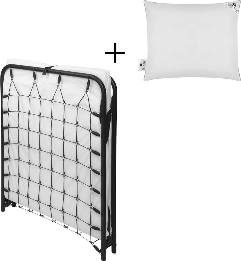 TROONZ Opklapbed Siena Deluxe 80x190 cm – Vouwbed Eenpersoons – Compact Inklapbaar Logeerbed – Gemakkelijk Op te Bergen – Ruimtebesparend Bed – Luxe Slaapoplossing Logeerbed inclusief Hoofdkussen