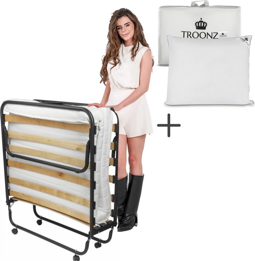 TROONZ Opklapbed Venetia Deluxe 90x190 Vouwbedden Vouwbed met Vouwmatras Luxe Matras Logeerbed Inklapbaar Logeerbed inclusief Hoofdkussen - Foto 2
