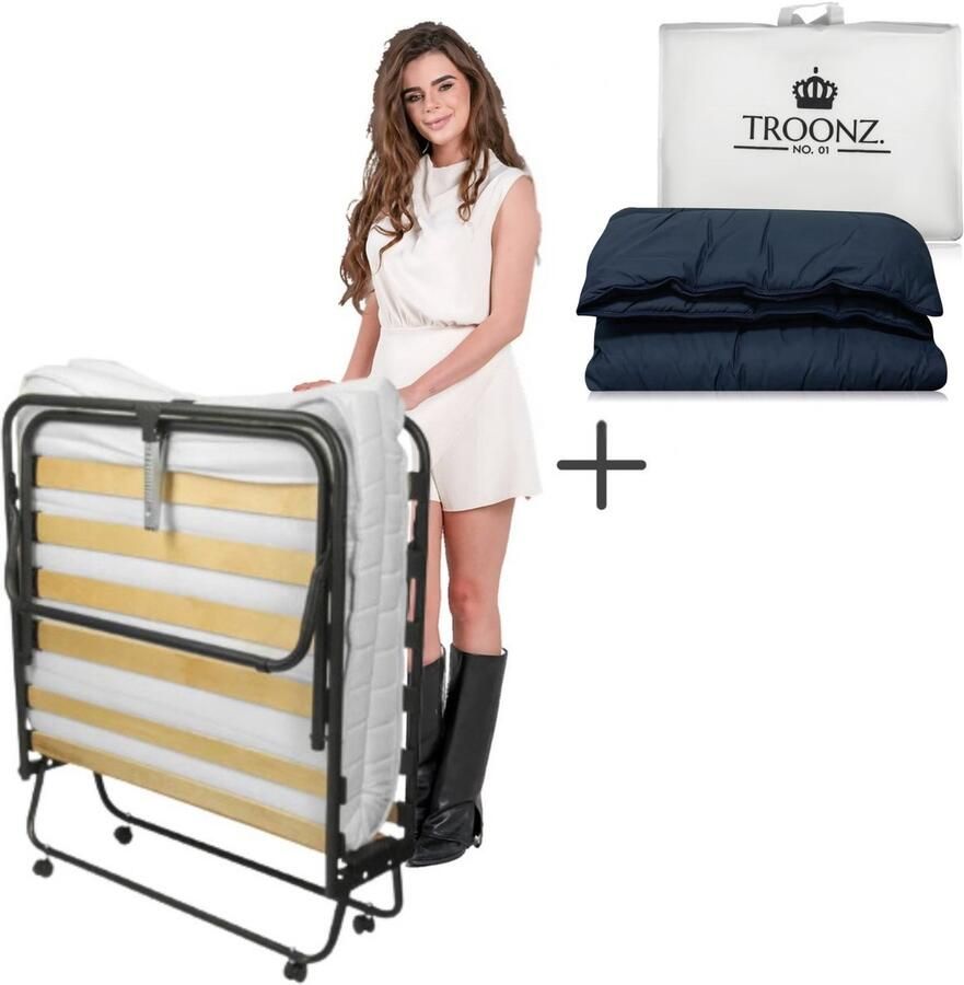 Troonz Opklapbed Venetia Deluxe Inclusief Dekbed zonder Overtrek Dreamscape 90x190 Vouwbed met Vouwmatras Luxe Matras Logeerbed Lattenbodem Incl. Wielen
