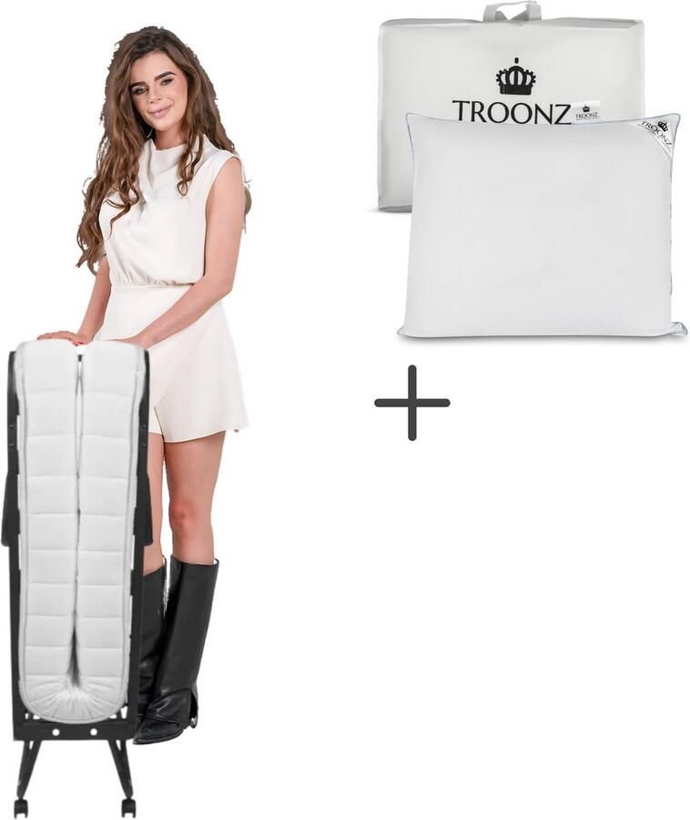 TROONZ Opklapbed Verona 90x200 cm – Eenpersoons Vouwbed Logeerbed met Luxe Ergonomisch Matras – Verstelbaar Bed – Ruimtebesparend Bed – Inklapbaar Logeerbed – Compact en Comfortabel Logeerbed inclusief Hoofdkussen