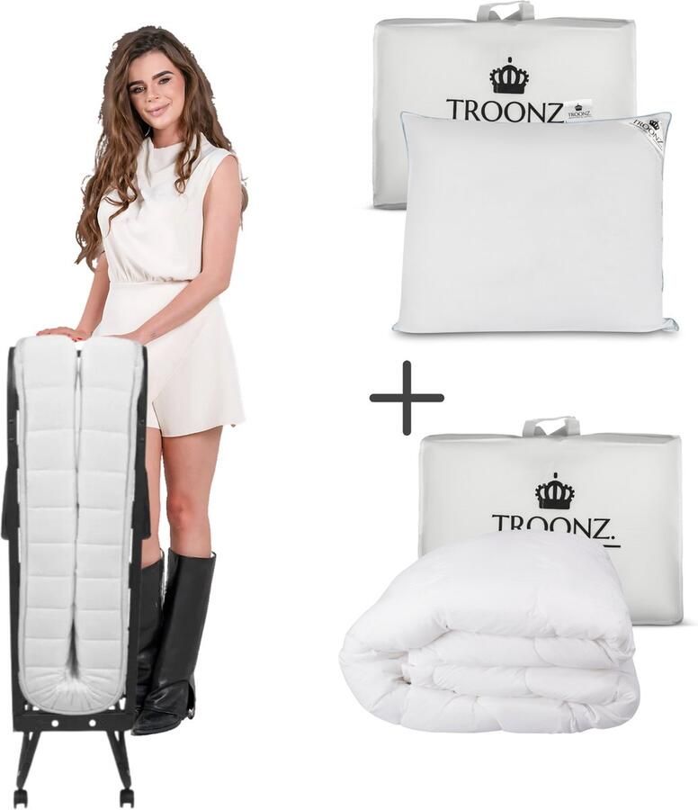 TROONZ Opklapbed Verona 90 x 210 cm Logeerbed Inclusief 4 seizoenen dekbed en Hoofdkussen Vouwbed Eenpersoonsbed Logeermatras Opvouwbaar 30 dagen proefslapen - Foto 2
