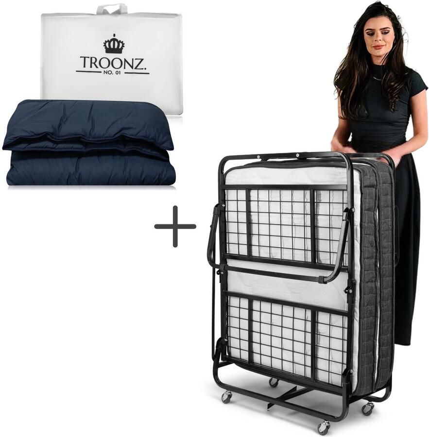 TROONZ Opklapbed Milano Deluxe 80x200 cm – Incl. Dekbed zonder Overtrek Dreamscape Eenpersoons Luxe Eenpersoons Vouwbed – Spiraalbodem Logeerbed