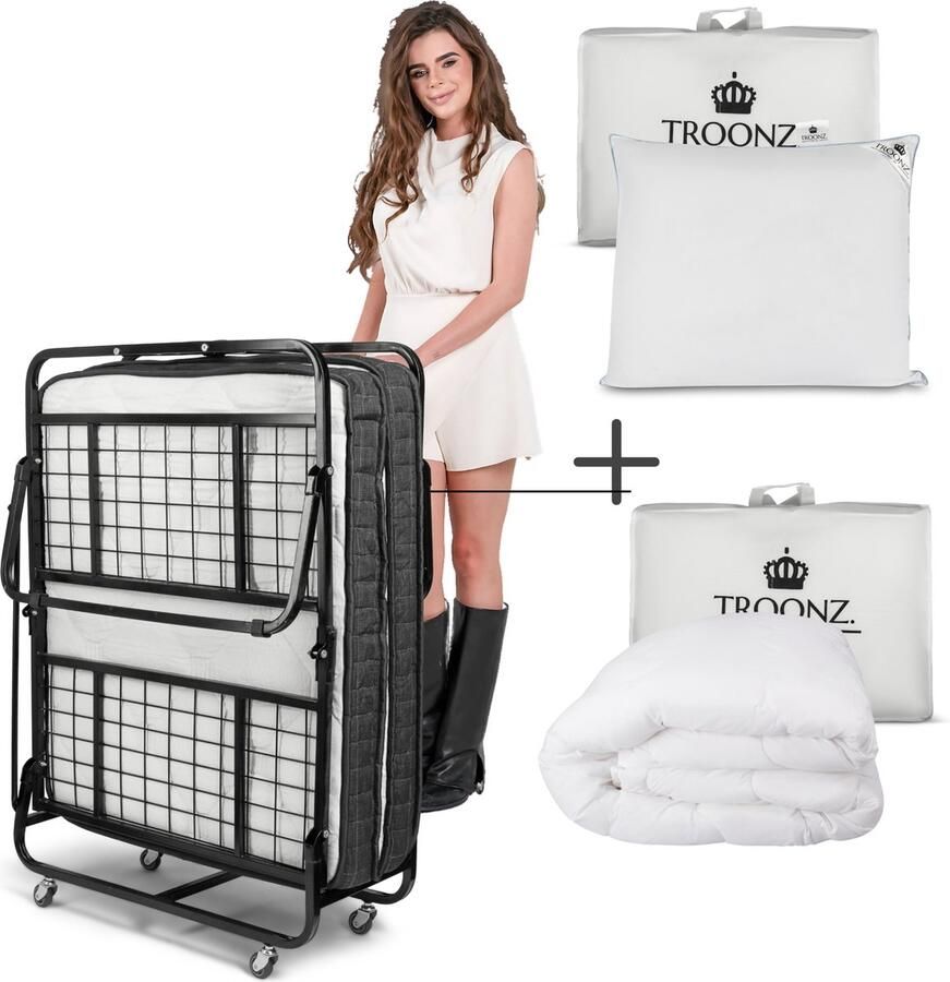 TROONZ Opklapbed Milano Deluxe 80x200 cm – Luxe Eenpersoons Vouwbed Inklapbaar Logeerbed – Opvouwbaar Logeermatras met Luxe Matras – Ruimtebesparend Bed – 30 Dagen Proefslapen Logeerbed inclusief Hoofdkussen en 4 seizoenen Dekbed - Foto 2