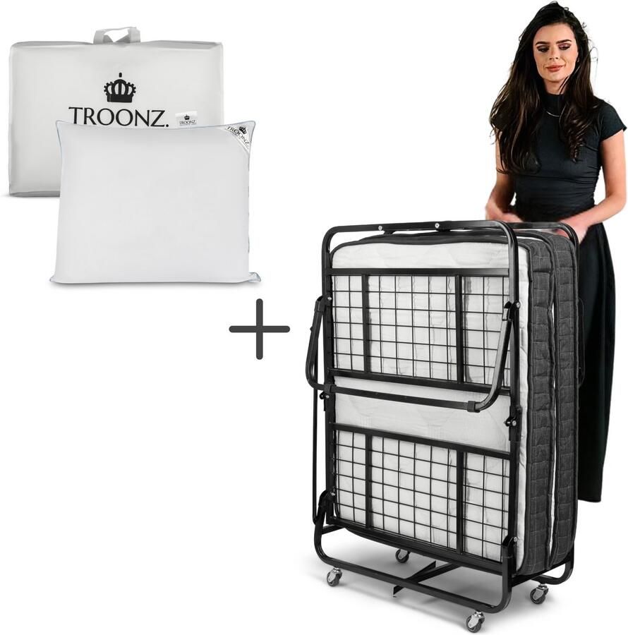 TROONZ Vouwbed Milano Deluxe 80x200 cm – Luxe Eenpersoons Opklapbed – Spiraalbodem Logeerbed incl. Hoofdkussen