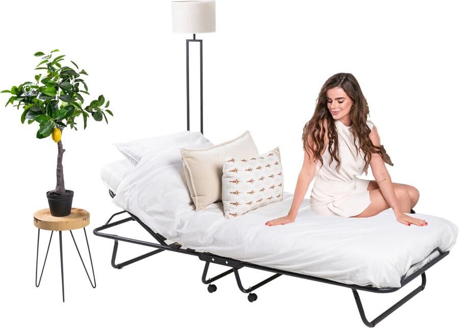 TROONZ Opklapbed Napoli 90x200 cm – Handmatig Verstelbaar Vouwbed met Luxe Matras – Compact Logeerbed Inklapbaar – Verstelbaar Eenpersoonsbed - Foto 3