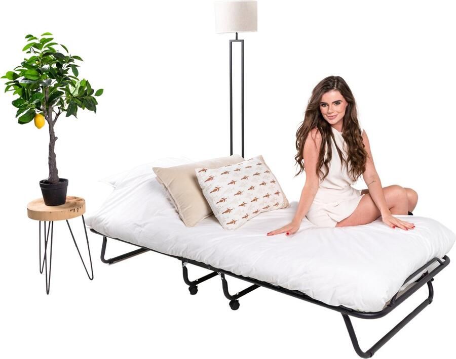 TROONZ Opklapbed Venetia Deluxe 90x190 Vouwbed incl. Luxe Matras van 10.5 cm Logeerbed Inklapbaar Lattenbodem Incl. Wielen Eenpersoonsbed - Foto 2