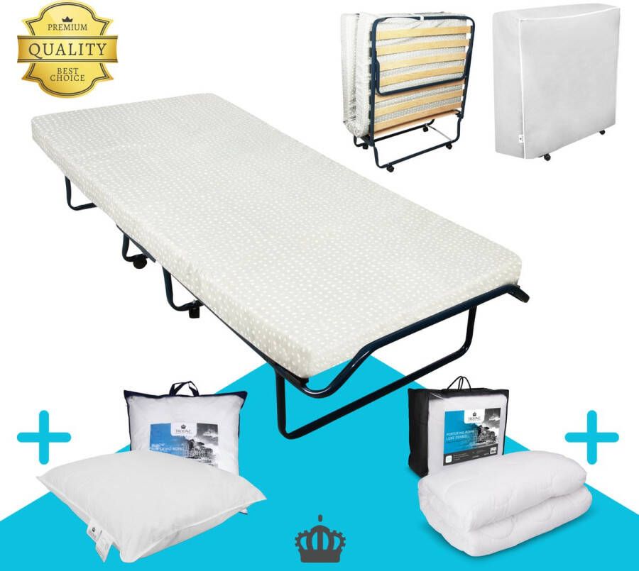 TROONZ Vouwbed Deluxe 90 x 200 cm Logeerbed Incl. Luxe dekbed en Hoofdkussen Opklapbed Eenpersoonsbed Logeermatras Opvouwbaar 30 dagen proefslapen