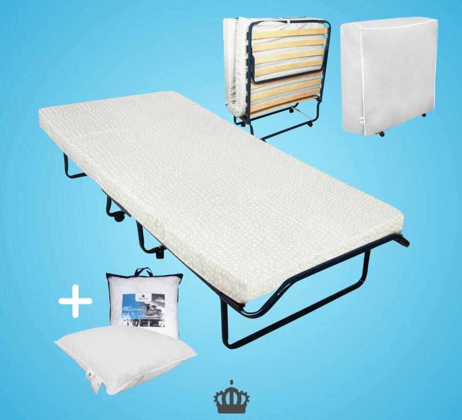 Troonz Vouwbed Deluxe 90x200 cm – Eenpersoons Opklapbed Inklapbaar Logeerbed Inclusief Hoofdkussen – Opvouwbaar Logeermatras – Inclusief Matras – 30 Dagen Proefslapen Lattenbodem Incl. Wielen - Foto 3