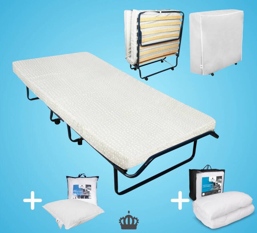 TROONZ Vouwbed Deluxe 90 x 200 cm Logeerbed Inclusief Luxe dekbed en Hoofdkussen Opklapbed Eenpersoonsbed Logeermatras Opvouwbaar 30 dagen proefslapen