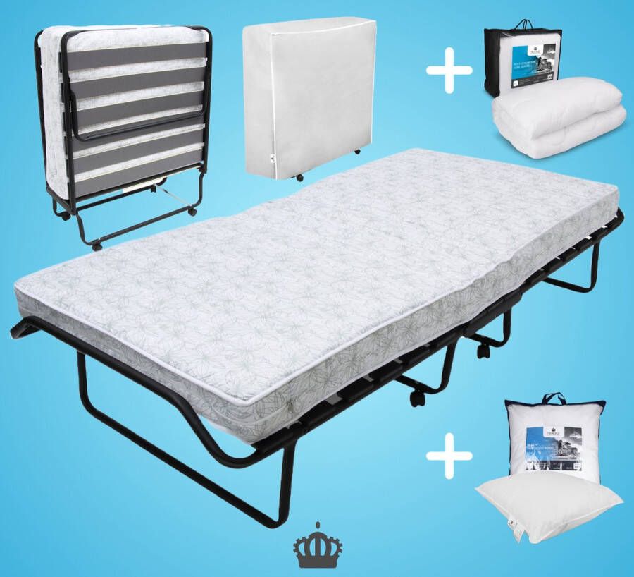 TROONZ Vouwbed Morena Royal 90 x 200 cm Logeerbed inclusief Hoofdkussen en Dekbed Luxe Matras Opklapbed Eenpersoonsbed Logeermatras Opvouwbaar 30 dagen proefslapen