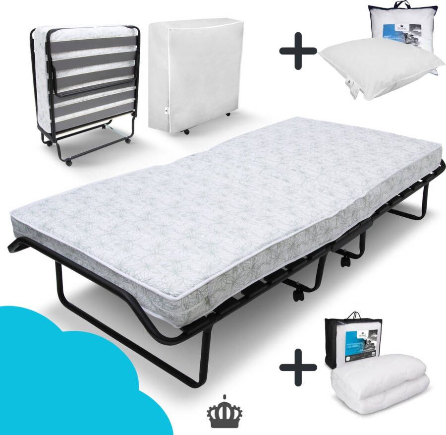 TROONZ Vouwbed Morena Royal 90 x 200 cm Logeerbed inclusief Hoofdkussen en Dekbed Luxe Matras Opklapbed Eenpersoonsbed Logeermatras Opvouwbaar 30 dagen proefslapen