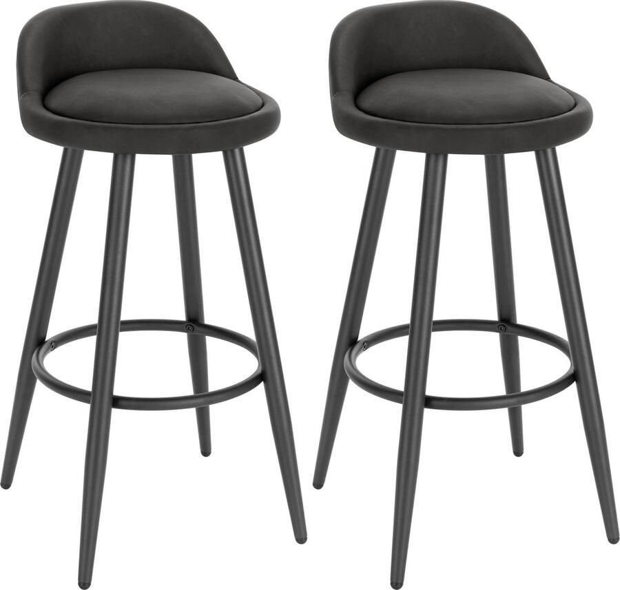 Trovado Barkruk Barkrukken Set van 2 Antraciet Leather Antraciet Zitvlak Leer Rond design met rugleuning Zithoogte 69 5 CM