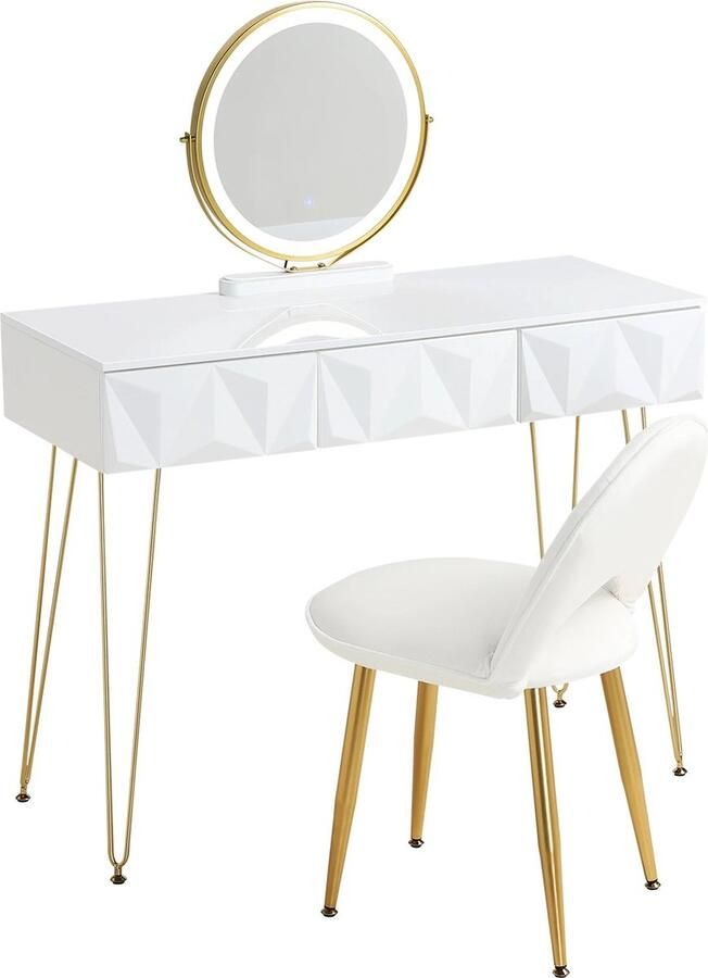 Nv.t. Bealive Kaptafels Make-up dressoir set Dressoir Make-Up Tafel set met fluwelen stoel en led spiegel Kaptafel met spiegel en verlichting