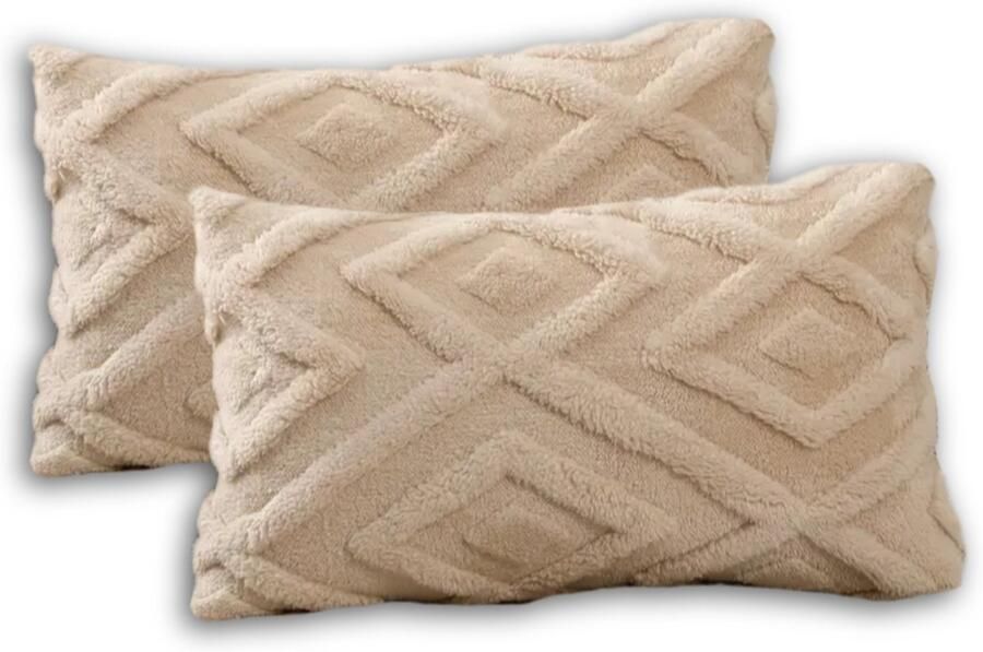 Sierkussen set van 2 30x50 cm Beige Inclusief binnenkussens Fluffy Zacht Pluche Teddy Sier Kussen Langwerpig Sierkussens set Taupe Sierkussenset Kussenset Bank binnen Woonkamer Boho Bohemian Decoratie kussens - Foto 2