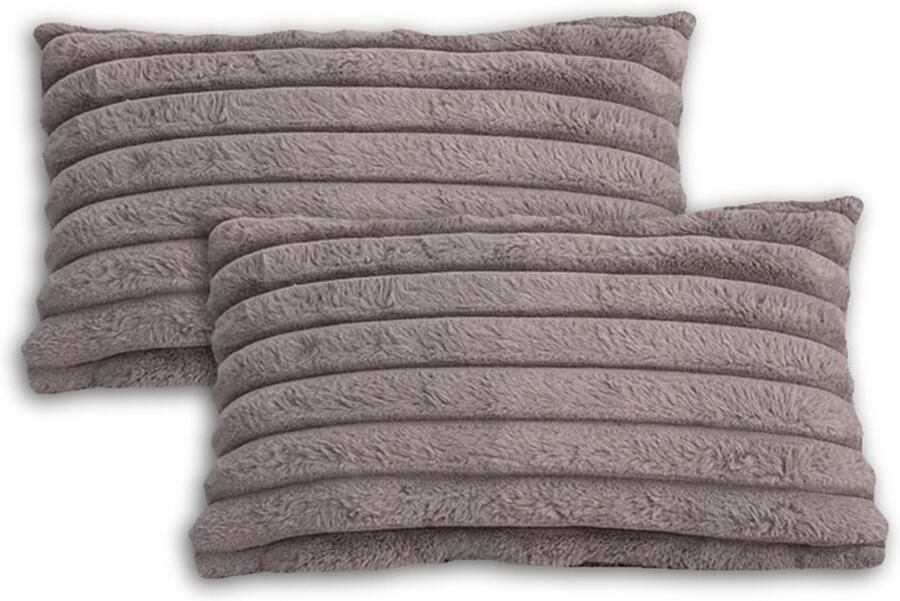 Trovano Set van 2 Sierkussens 30x50 cm Donkergrijs Dubbelzijdig Luxe Ribstof Inclusief binnenkussens Fluffy Zacht Pluche Teddy Sierkussenset Kussenset Bank binnen Woonkamer Decoratie kussens