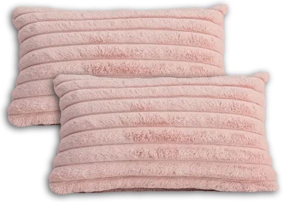 Trovano Set van 2 Sierkussens 30x50 cm Roze Dubbelzijdig Luxe Ribstof Inclusief binnenkussens Fluffy Zacht Pluche Teddy Sierkussenset Kussenset Bank binnen Woonkamer Decoratie kussens