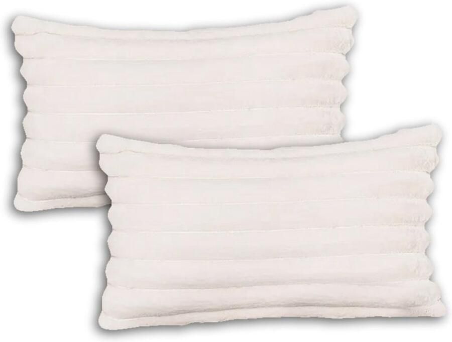 Trovano Set van 2 Sierkussens 30x50 cm Wit Dubbelzijdig Luxe Ribstof Inclusief binnenkussens Fluffy Zacht Pluche Teddy Sierkussenset Kussenset Bank binnen Woonkamer Decoratie kussens