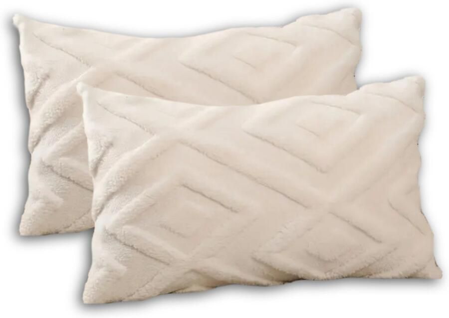 Sierkussen set van 2 30x50 cm Wit Inclusief binnenkussens Fluffy Zacht Pluche Teddy Sier Kussen Langwerpig Sierkussens set Creme Ivoor Zand Kussenset Bank binnen Woonkamer Boho Bohemian Decoratie kussens