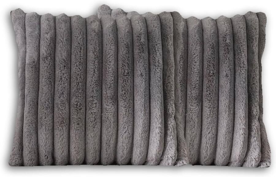 Trovano Set van 2 Sierkussens 50x50 cm Donkergrijs Dubbelzijdig Luxe Ribstof Inclusief binnenkussens Fluffy Zacht Pluche Teddy Sierkussenset Kussenset Bank binnen Woonkamer Decoratie kussens