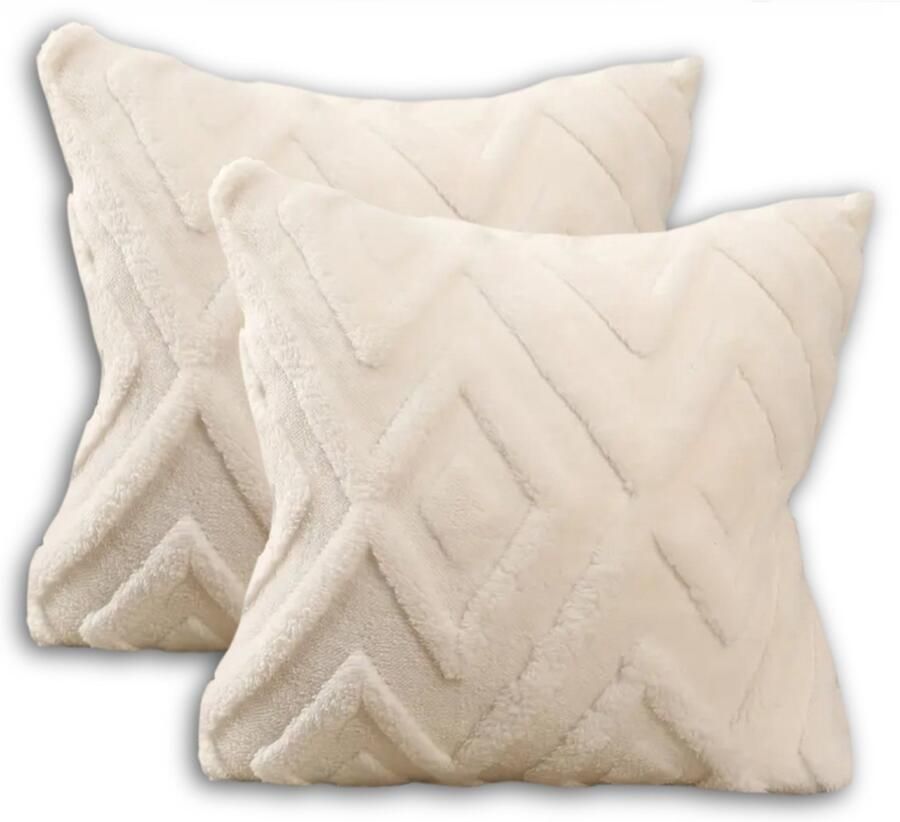 Sierkussen set van 2 45x45 cm Wit Inclusief binnenkussens Fluffy Zacht Pluche Teddy Sier Kussen Vierkant Sierkussens set Creme Ivoor Zand Kussenset Bank binnen Woonkamer Boho Bohemian Decoratie kussens