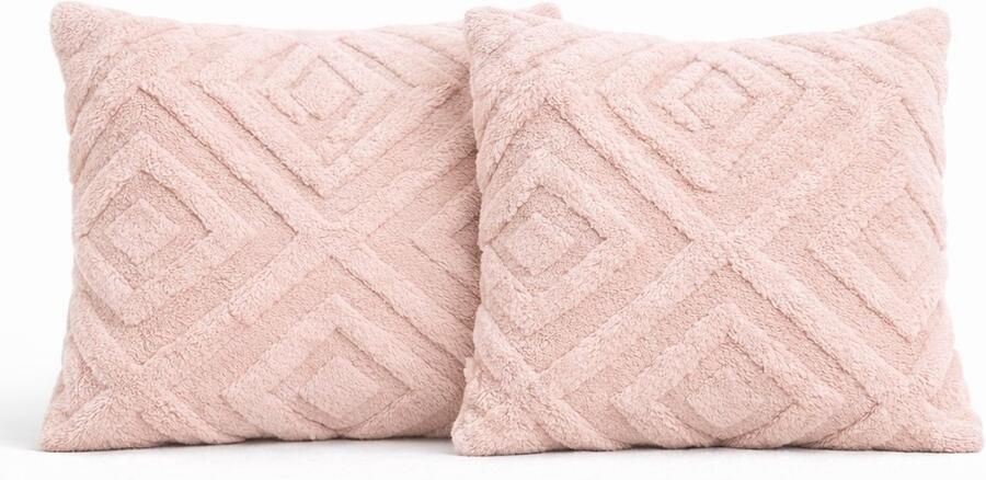 Trovano Sierkussens set van 2 50x50 cm Roze Inclusief binnenkussens Fluffy Zacht & Teddy| Vierkante Decoratiekussens voor Bank & Woonkamer - Foto 2