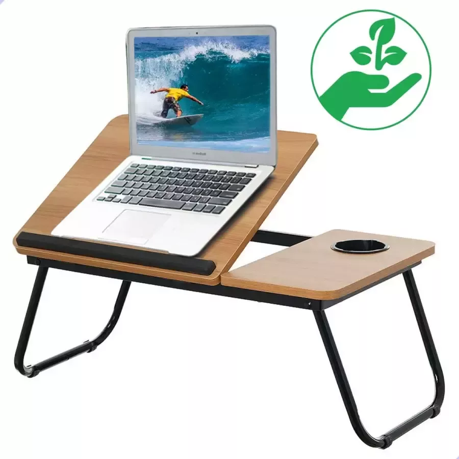 TrueLogic Alpha laptoptafel – bedtafel laptop verhoger Laptop standaard bedleestafel bedtafel inklapbaar Standaard in houtkleur
