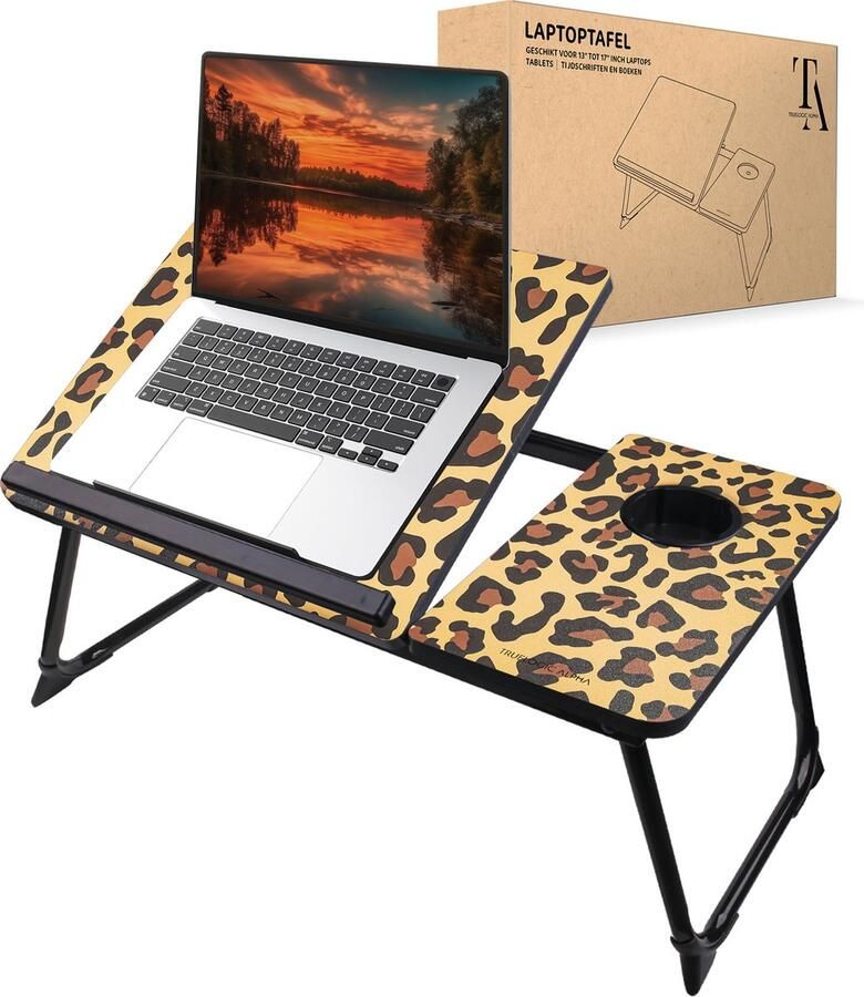 TrueLogic Alpha Bedtafel Laptoptafel Laptop standaard Voor laptops t m 17 inch Ontbijttafel Ontbijt op bed Geleverd inclusief 8 GB usb stick Leopard Luxe