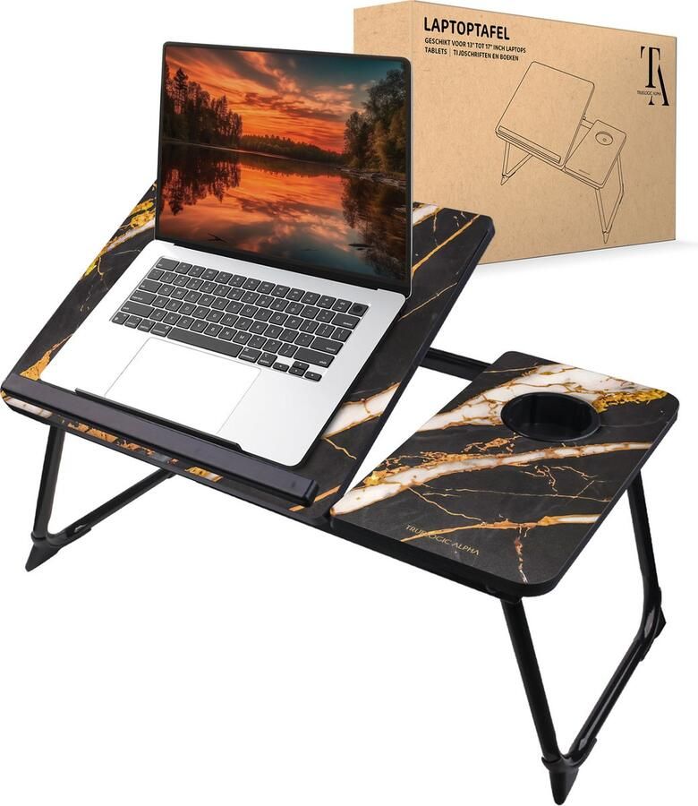 TrueLogic Alpha Bedtafel Laptoptafel Laptop standaard Voor laptops t m 17 inch Ontbijttafel Ontbijt op bed Geleverd inclusief 8 GB usb stick Zebra Zen