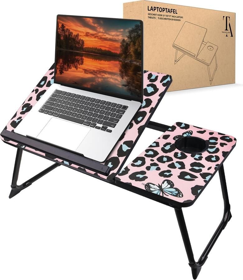 TrueLogic Alpha Bedtafel Laptoptafel Laptop standaard Voor laptops t m 17 inch Ontbijttafel Ontbijt op bed Geleverd inclusief 8 GB usb stick Pink Jungle