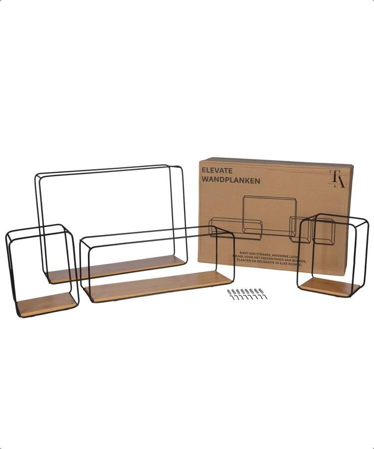 TrueLogic Alpha Elevate wandrek Set van 4 Decoratieve wandplanken Wandplank Licht eik Inclusief schroeven en pluggen