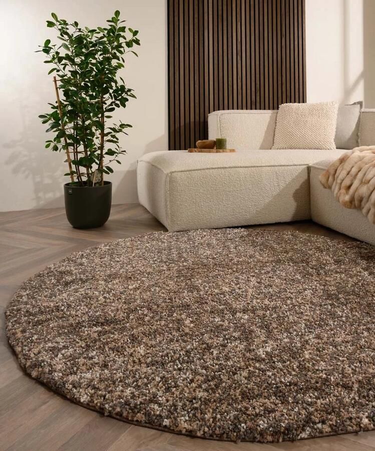 TrueWeave Rond hoogpolig vloerkleed Blend beige grijs 160 cm rond