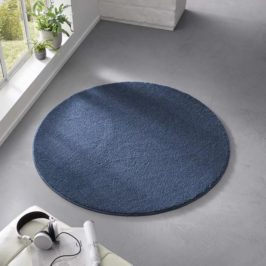 TrueWeave Rond laagpolig vloerkleed Bliss donkerblauw 160 cm rond