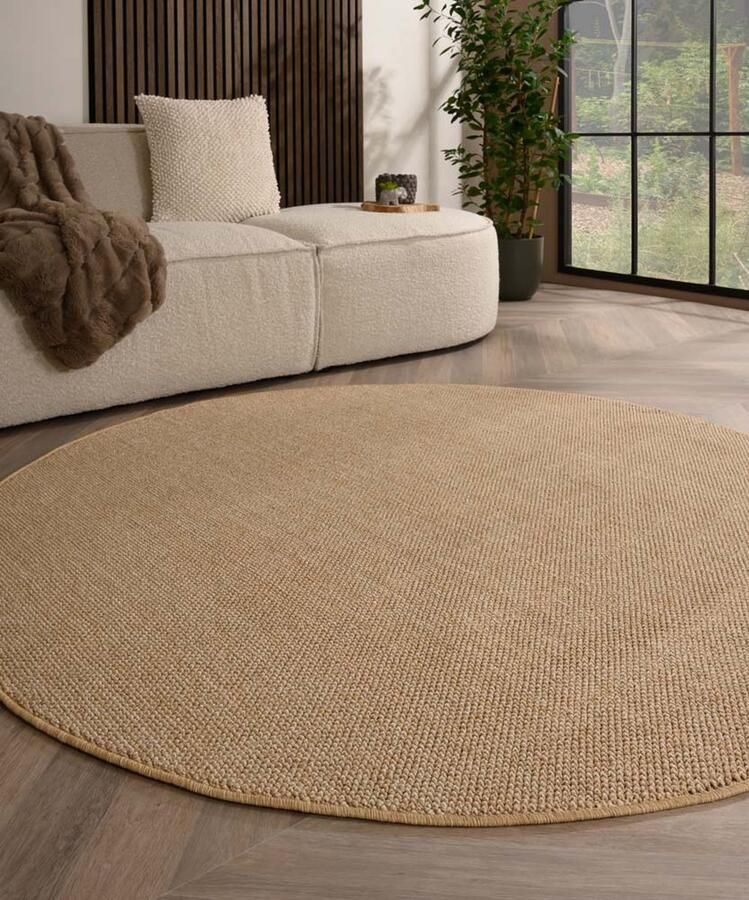 TrueWeave Rond laagpolig vloerkleed Loom beige 160 cm rond
