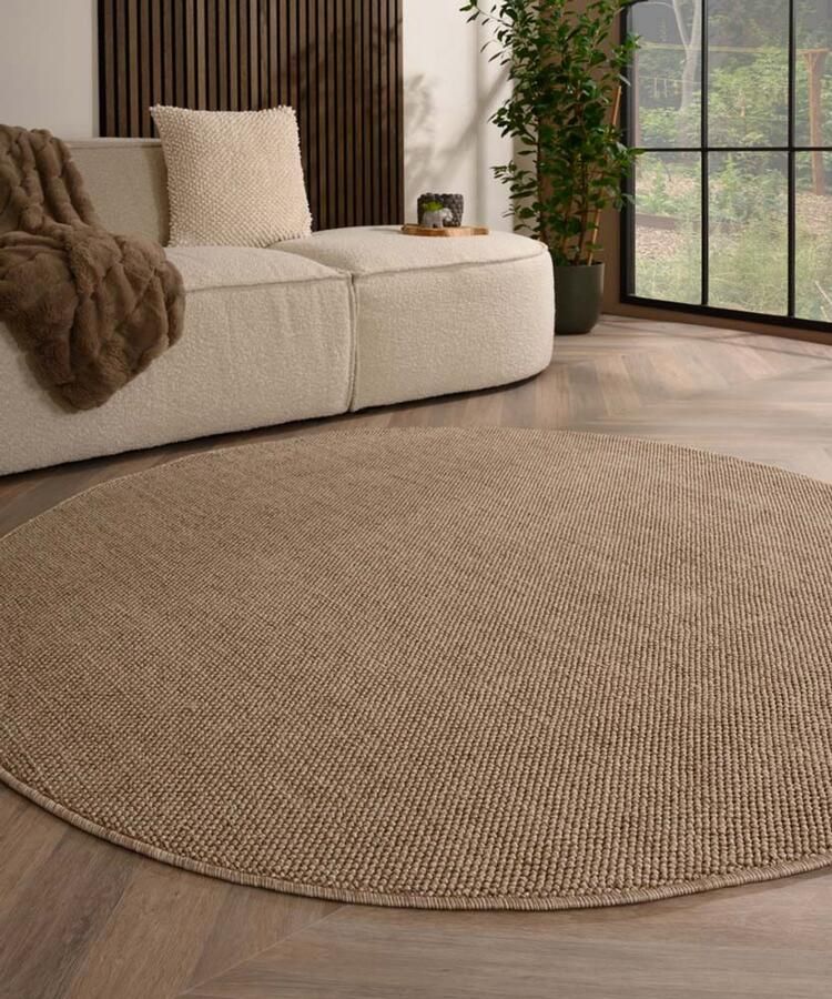 TrueWeave Rond laagpolig vloerkleed Loom bruin 160 cm rond