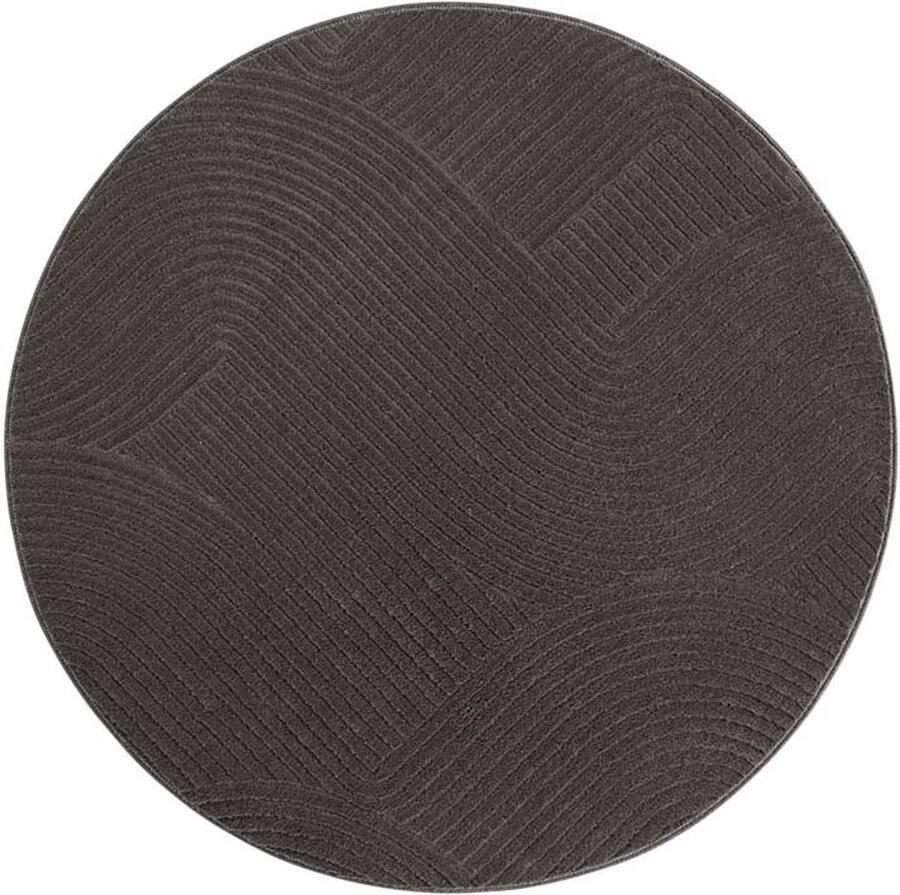 TrueWeave Rond zacht vloerkleed Fuzz Waves antraciet 120 cm rond
