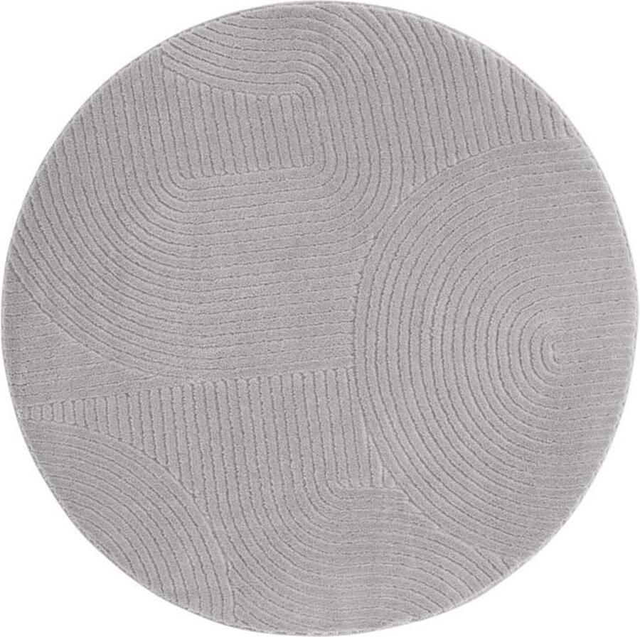 TrueWeave Rond zacht vloerkleed Fuzz Waves grijs 120 cm rond