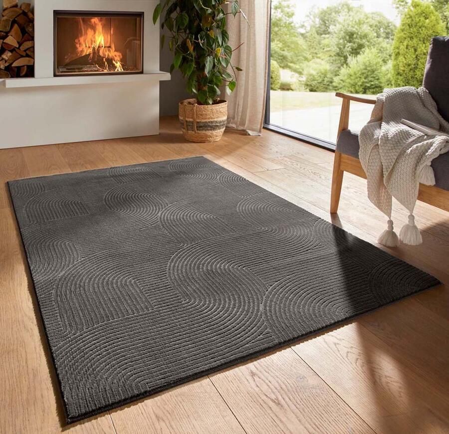 TrueWeave Zacht vloerkleed Fuzz Waves antraciet 60x120 cm