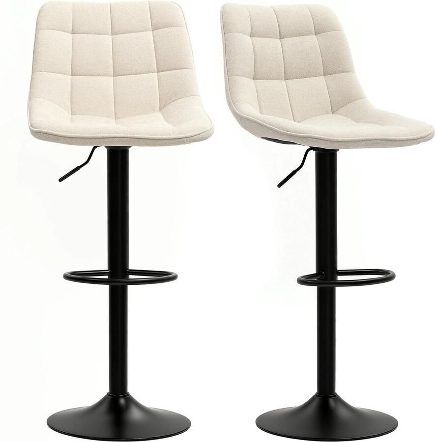 TRUUSK 2-delige Barkrukken Set Gestoffeerd met Rugleuning Stalen Frame Chenille-look In Hoogte Verstelbaar 360°