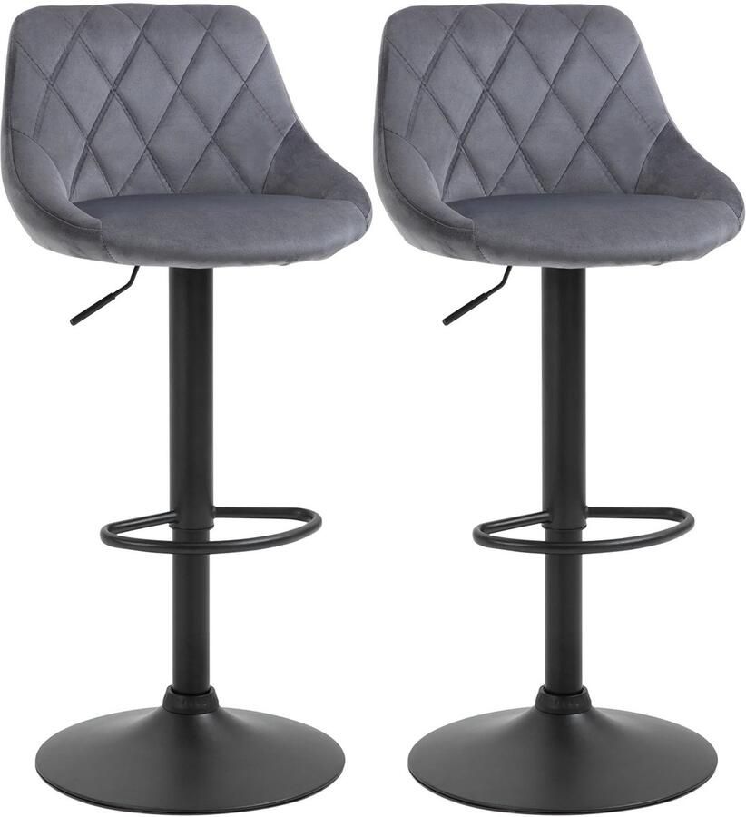 TRUUSK 2-delige Set Barkrukken In Hoogte Verstelbare Barkruk Met Rugleuning Fluweel Look Metalen Frame Voetensteun Draaibaar Donkergrijs