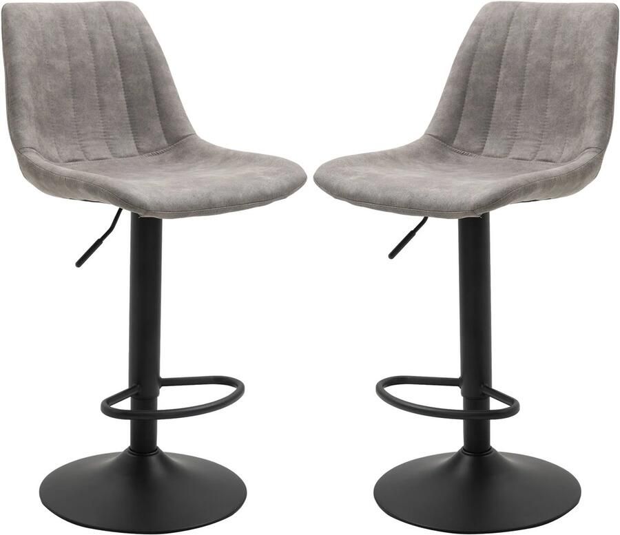 TRUUSK 2-delige Set Barkrukken In Retrodesign Inclusief Voetensteun In Hoogte Verstelbaar Gaslift Grijs + Zwart