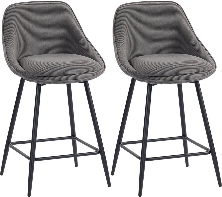 TRUUSK 2-delige Set Barkrukken Met Corduroy Bekleding En Stalen Poten Gestoffeerde Stoelen Voor Keukeneiland Eetkamer Grijs